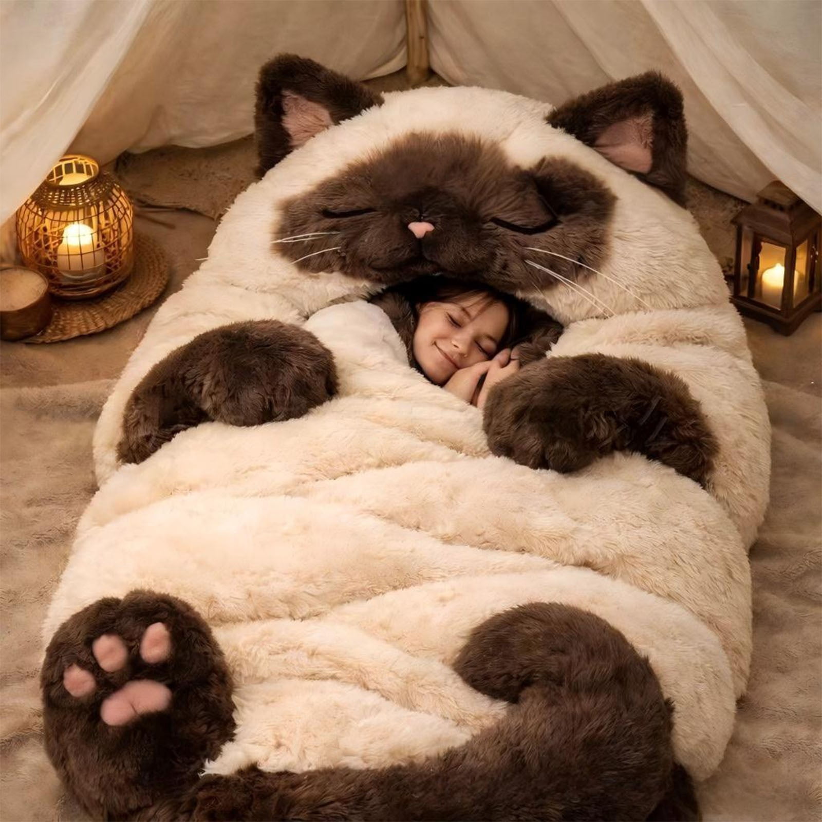 Adorable Cats Sleeping Bag for Adults - Cozy Feline Themed Sleep Sack for Camping, Lounging & Sleepovers, Washable Warm & Comfortable D