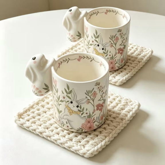 Adorable Ceramic Rabbit Ear Mug with Playful Handle for Coffee Tea Milk