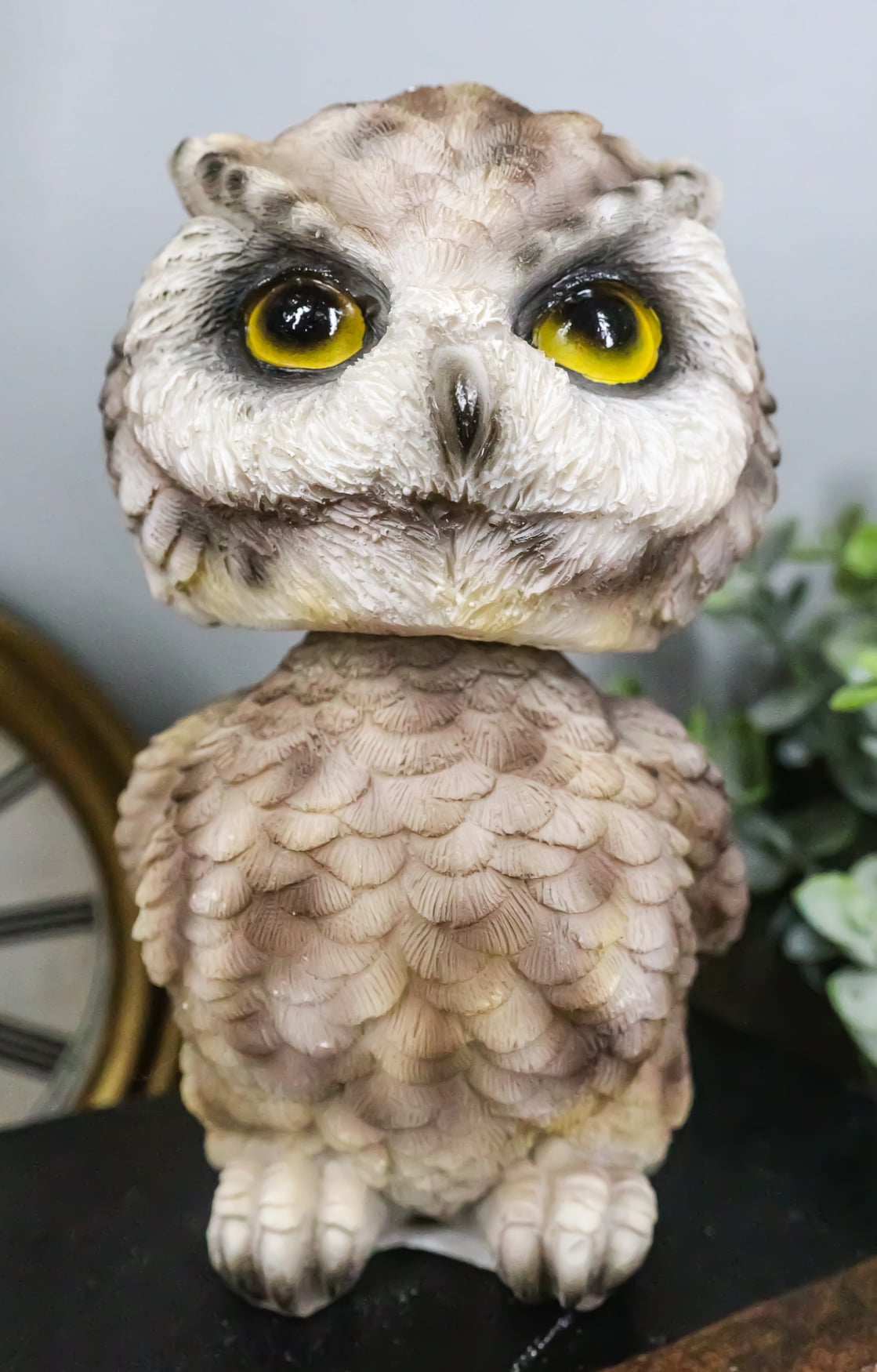 Adorable Chibi Brown Great Horned Owl Standing Bobblehead Figurine Bird