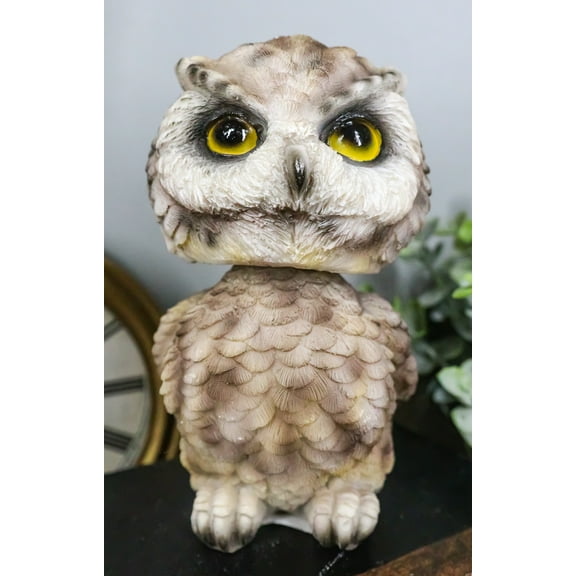 Adorable Chibi Brown Great Horned Owl Standing Bobblehead Figurine Bird Decor