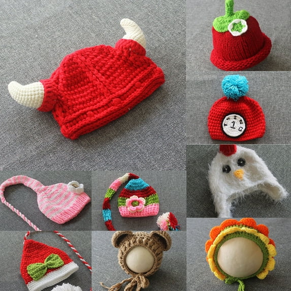 Adorable Chicken Shape Baby Hat Cute Fine Knitted Woolen Yard Infant Hat for Photography
