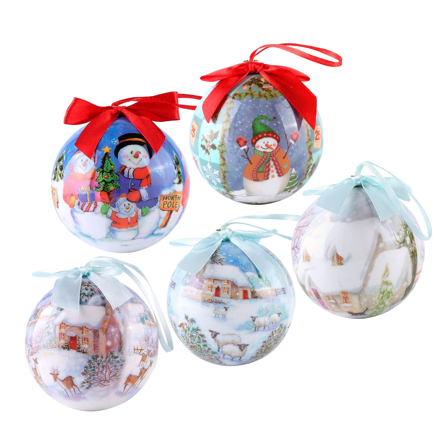 Adorable Christmas Decoration Ball Ornaments Pendants for Xmas Trees Wedding Party Home Decors, 5 Packs