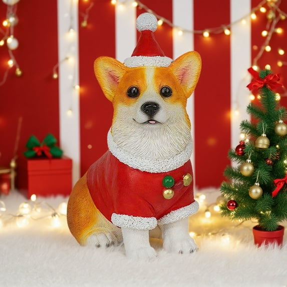 Adorable Christmas Dog Figurines - Corgi, Bichon Frise, and Labrador Resin Statues with Santa Hats, Festive Home Decor for Dog Lovers