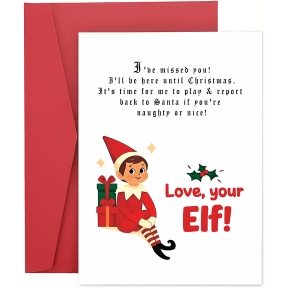 Adorable Christmas Elf Letter Greeting Card  "I've Missed You!" Message  Perfect for Kids, Holiday Fun, and Seasonal Cheer  Envelope Included