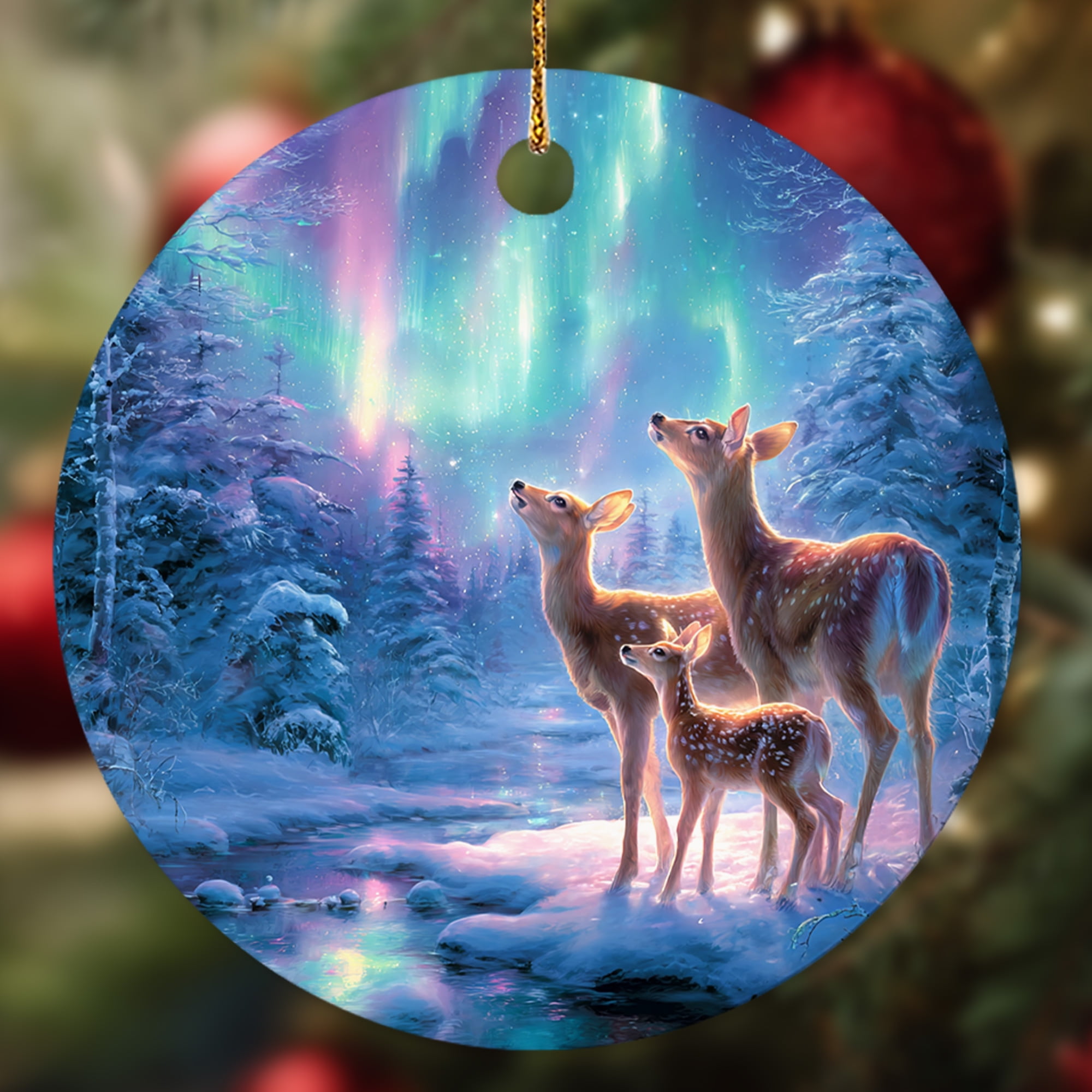 Adorable Christmas Reindeer Family Ornament, Under Northern Lights ...
