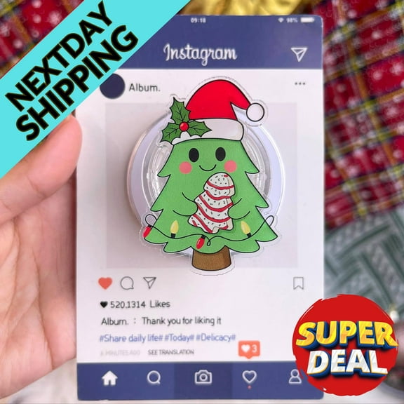 Adorable Christmas Tree Magsafe Phone Grip  Cute Holiday with Santa Hat & Candy Cane, Ideal Xmas gift for friends