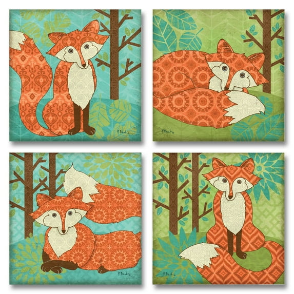 Adorable, Colorful, Cute Fantasy Fox Set - Four 12X12 Paper Poster Prints