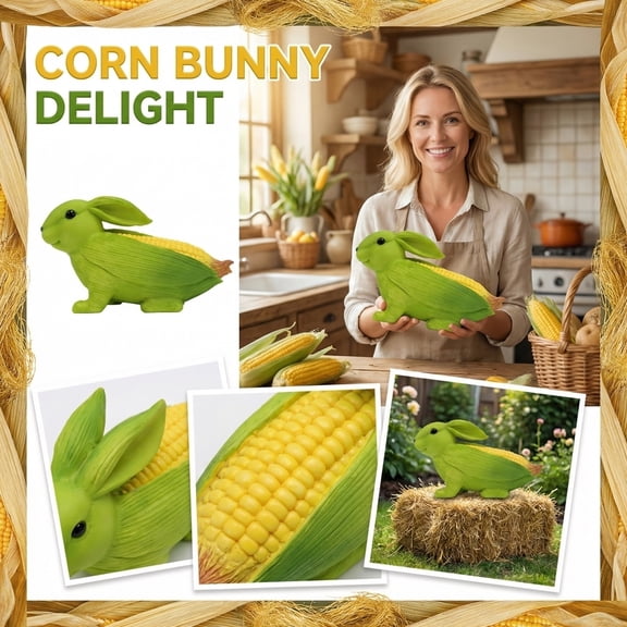 Adorable Corn Bunny Resin Ornament, Cute Bunny Garden Statue for Patio & Garden, Outdoor Decoration