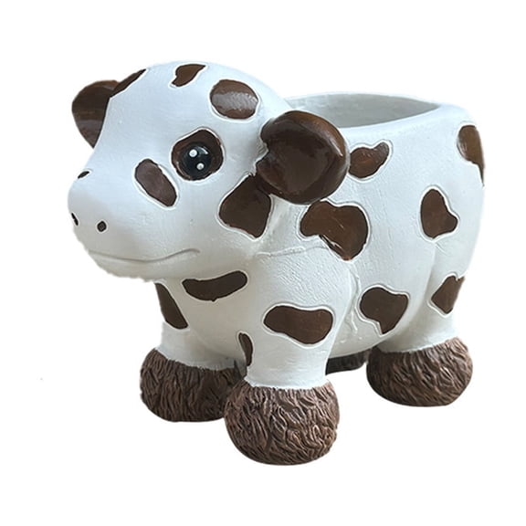 Adorable Cow-Shaped Ceramic Planter Pot for Succulents; Indoor Plants; Home Decor Unique Animal Design; Brown Spots