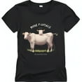 Adorable Cow and Pig Illustration on Black TShirt Unique Design by