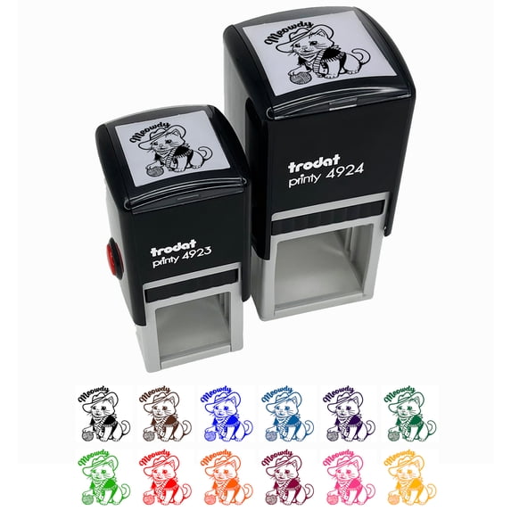 Adorable Cowboy Cat Meowdy Howdy Self-Inking Rubber Stamp Ink Stamper - Yellow Ink - Small 1 Inch