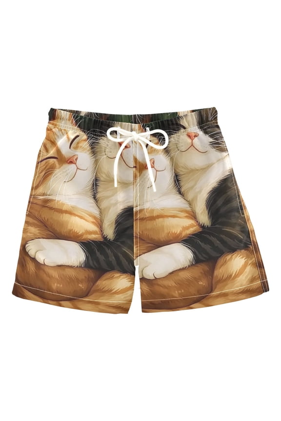 Adorable Cuddling Cats Boys Swim Trunks Quick Dry Boy Swim Shorts for 3-14 Years