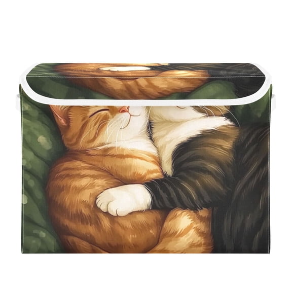 Adorable Cuddling Cats Large Storage Bins with Linen Collapsible Lid Storage Box 16.7 x 12.6 x 11.8in