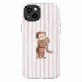 thumbnail image 1 of Adorable Curious Monkey Phone Case, Monkey Hugging Cat Pink Stripe Design for iPhone 17 16 15 14 13 12 11 Pro Max Mini, 1 of 6