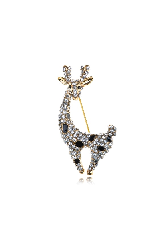 Adorable Cute Clear Crystal Rhinestone Gold Tone Deer Doe Animal Pin Brooch