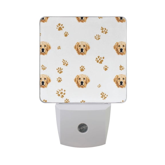 Adorable Cute Dog Face with Paw Print LED Night Light Sensor Lamp Plug-in Adjustable Brightness 2 Pack