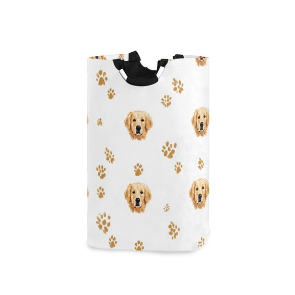 Adorable Cute Dog Face with Paw Print Laundry Basket with Handles Foldable Laundry Hamper Freestanding Washing Bin 50L