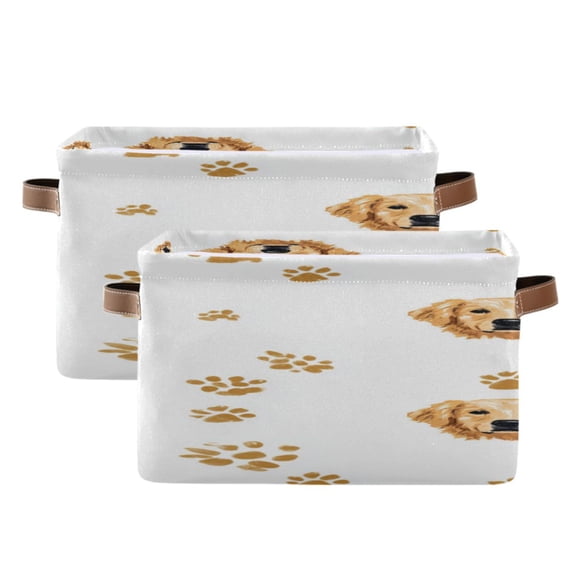 Adorable Cute Dog Face with Paw Print Square Storage Bins with Handles Collapsible Containing Box 2 Packs