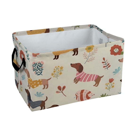 Adorable Dachshunds Floral Pattern Storage Baskets Storage Boxes Home Decor Storage Clothes Organization And Storage Home Decor Storage Holiday Gifts,Pet Lovers Home Decor, Laundry Basket