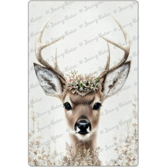 Adorable Deer Woodland Nursery Wall Art Prints Cute Woodland Floral Crown Animals Motivational Posters Pictures Wall Decor for Baby Kids Room Home Decorations 5.5x8 inch