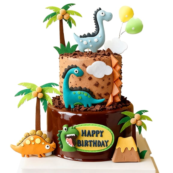 Adorable Dinosaur Cake Decorations Set - Jungle Theme Scene-Building Party Decor Kit