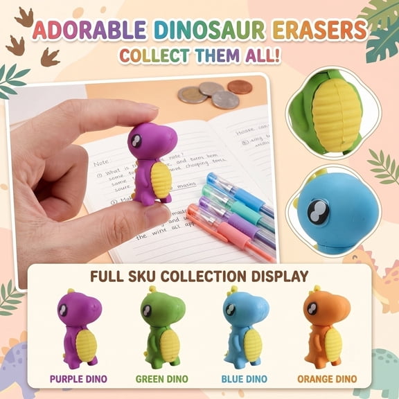 Adorable Dinosaur Erasers Practical Cartoon Animal Erasers for School Supplies Cute Desk Pets for Boys Fun Creative Writing Tools