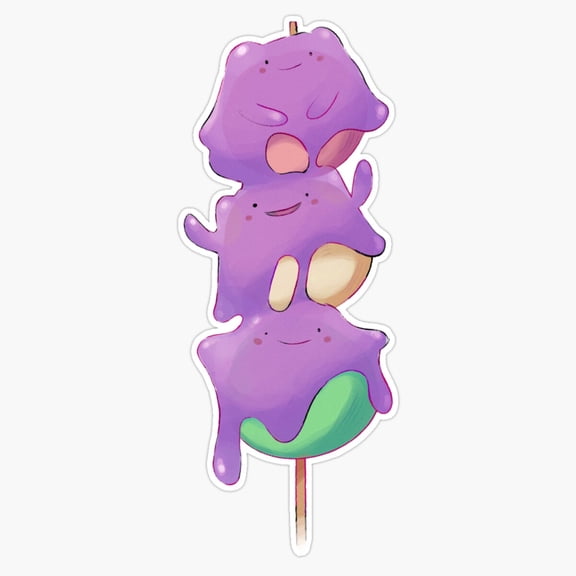 Adorable Ditto Dango Art Purple Transforming Game Monster Shaped Rice Cake Skewer Decal For Switch Sticker