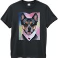 Adorable Dog Portrait with Heart Shaped Ears Watercolor Style on Black