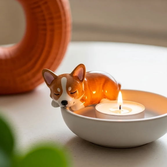 Adorable Dog Tea Light Holder - Hand Painted Resin Candle Holders for Pet Lovers - Cute Dachshund, Corgi & Poodle Decor for Desk, Shelf & Home