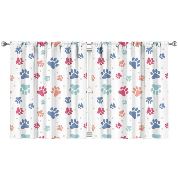 Adorable Dog-Themed Print Kitchen Curtains - Cartoon Canine & Hearts Pattern Semi-Sheer Panels, 2 Piece Set