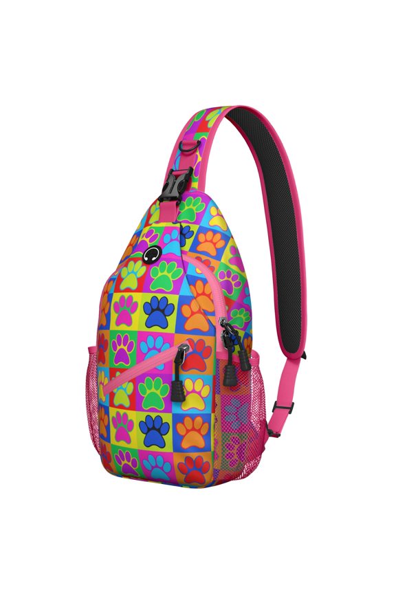 Adorable Dog-Themed Print Sling Backpack for Pet Lovers, Cute Puppy Pattern Crossbody Bag with Paw and Bone Design, Travel Daypack