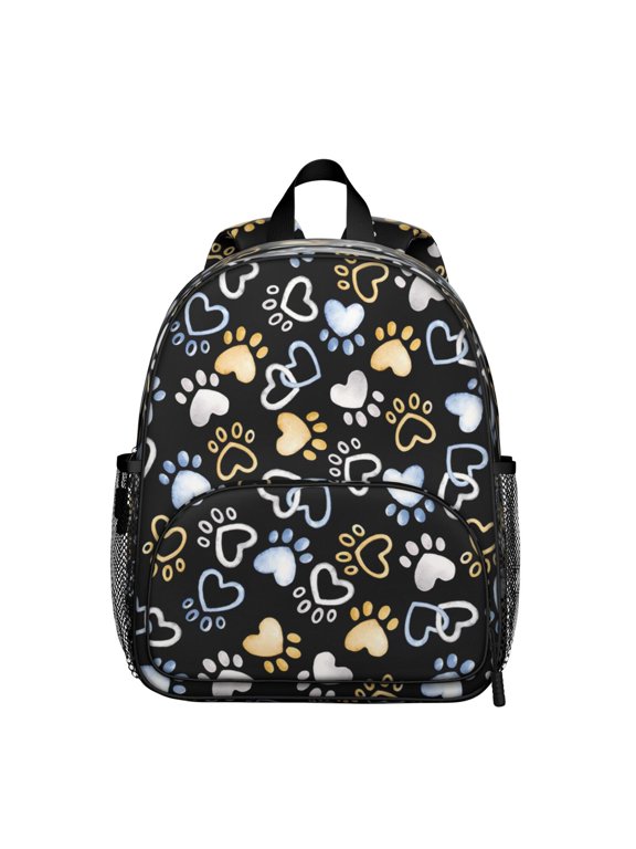 Adorable Dog-Themed Print Student Backpack – Playful Puppy Paw Pattern with Bone and Tail Cartoon Design, Artistic Watercolor Style for School