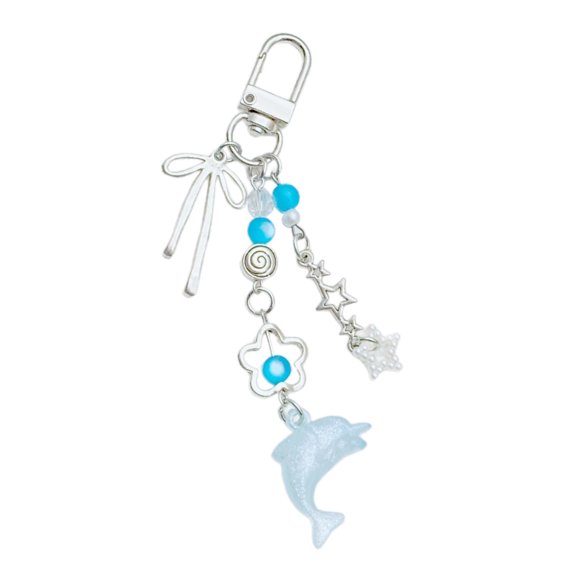 Adorable Dolphin and Bowknot Heart Keyring Stylish Beaded Keyring Pendant Versatile Charm for Bags Elegant Key Adornment