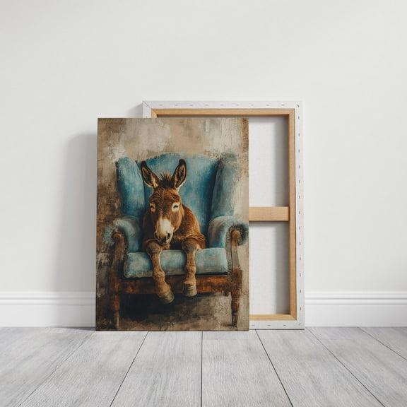 Adorable Donkey Resting On Blue Chair - Whimsical Farmhouse Animal Art For Rustic And Country Home Decor Wall Art, Modern Wall Decor, 8x12 UNFRAMED