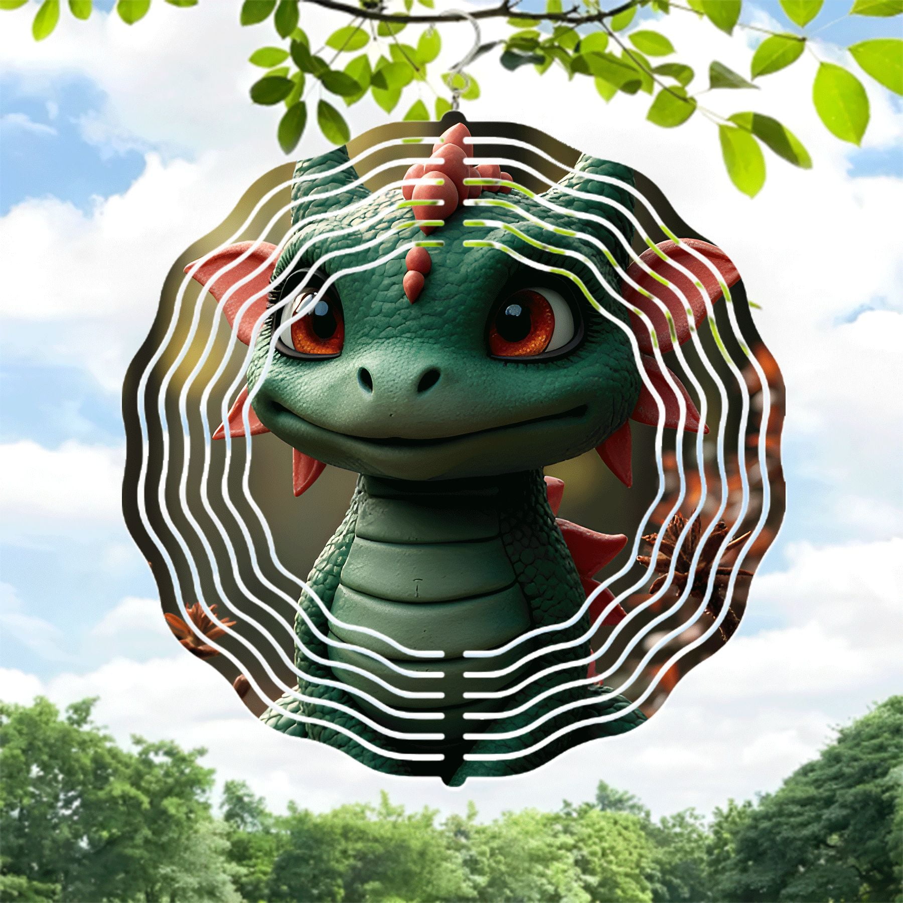 Adorable Dragon Design Metal Hanging Wind Spinner & Chime - Circular ...