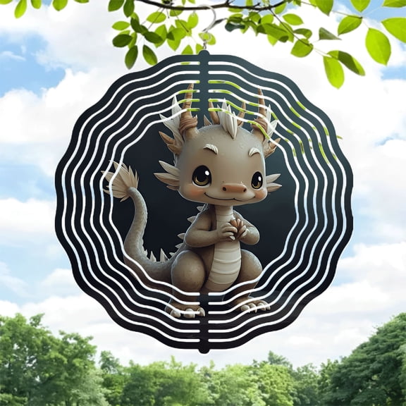 Adorable Dragon Metal Wind Spinner with Concentric Wave Design - Charming Wind Chime for Yard and Garden Decor