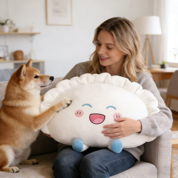 Adorable Dumpling Plush Pillow Kawaii Asian Food Stuffed Animal Hugging Pillow Gifts for Children Toddlers Friends Fans Holiday Thanksgiving Warm Decor for Couch Bed Dorm Room,White#40x20cm