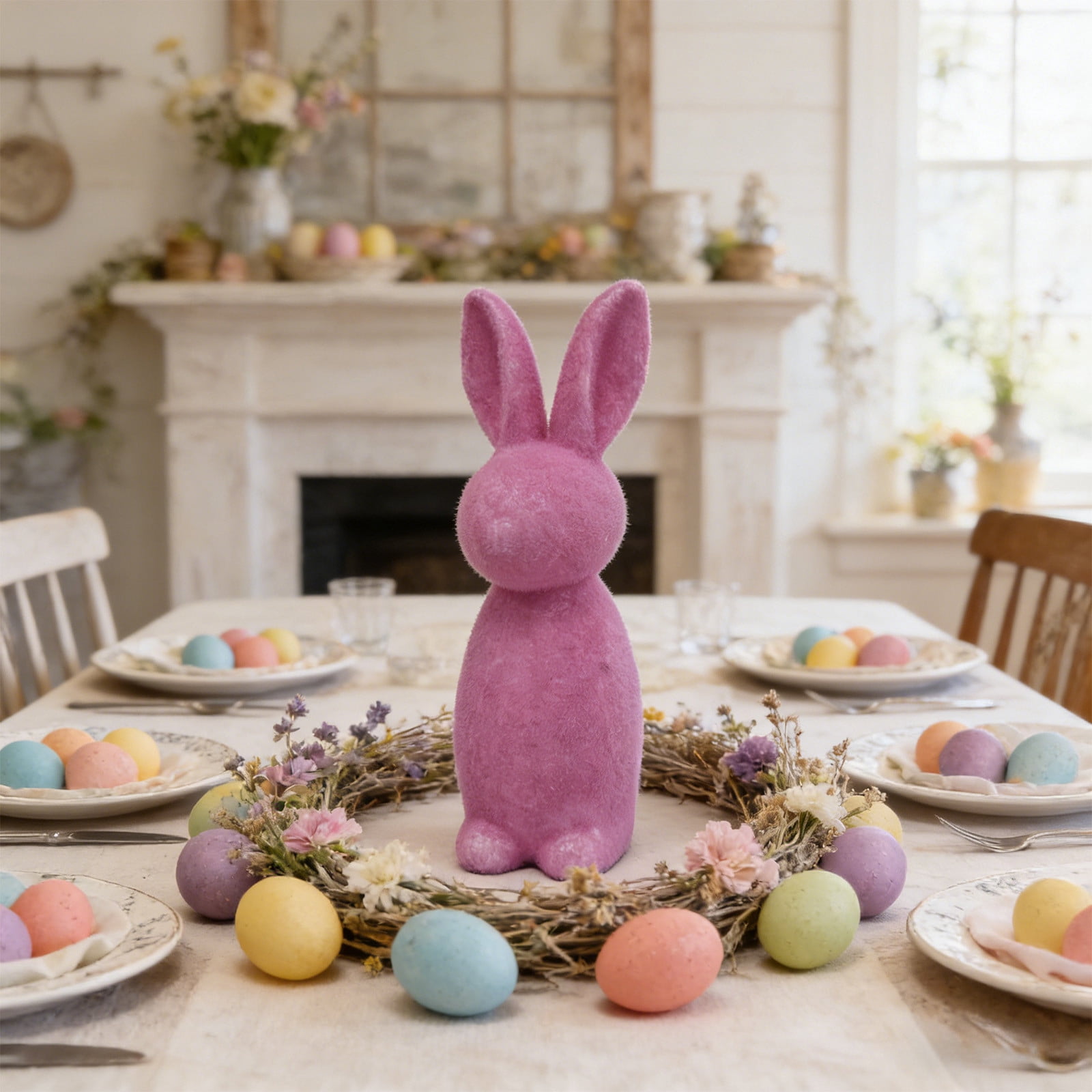 Adorable Easter Bunny Decorations, Standing Flocked Bunny Figurines ...