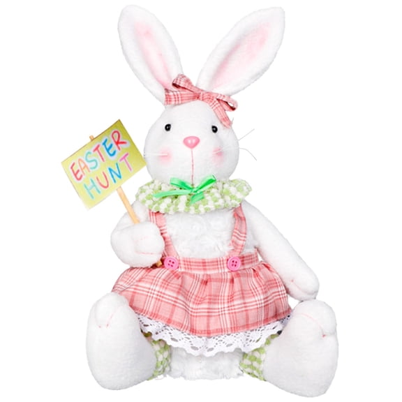 Adorable Easter Bunny Plush Toy - Soft Stuffed Rabbit with Pink Dress & Easter Hunt Sign, Perfect for Kids & Holiday Decoration