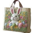 thumbnail image 1 of Adorable Easter Rabbit Quilted Tote Bag, 3D Bunny & Egg Print Handbag, Spacious Shoulder Bag for Shopping, Easter Celebrations & Gift Giving, 1 of 6