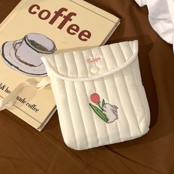 Adorable Embroidered Mini Organizer Bag - Soft Quilted Feminine Hygiene, Cosmetics, and Travel Essentials