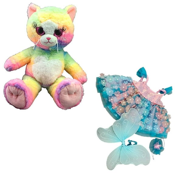 Adorable Fairy Cat Plush Toy - Sparkling Tutu Skirt and Sheer Wings - Dressed Cat Stuffed Animal - Teddy Bear Doll in Fairy Dress, Gift for Girls 16 inches