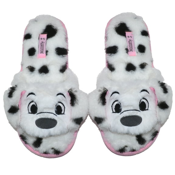 Adorable Faux fur Thong Slides Womens open toe dalmatian spotted dog Slippers (US 7-8, Dalmatian Dog)