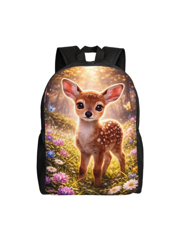 Adorable Fawn Backpack Full Front Print Travel Laptop Bag for Men and Women