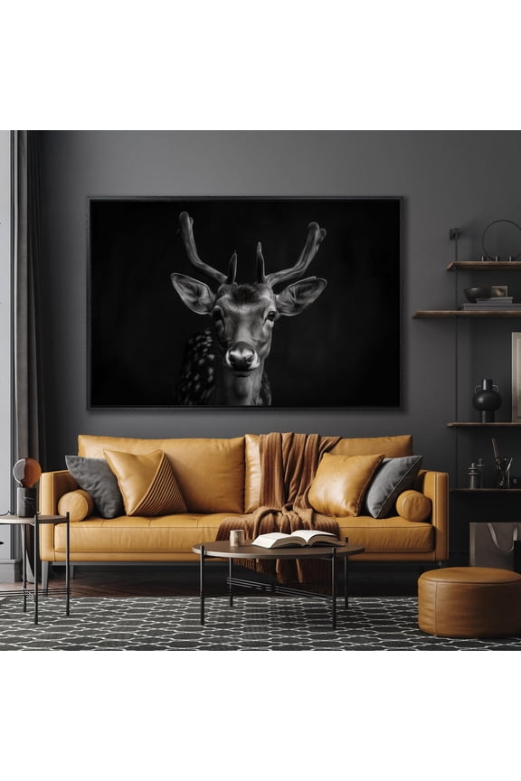 Adorable Fawn Wall Art Deer Portrait Wall Art Decor Black And White Art Poster Baby Stag Wall Art Antlers Decor Wildlife Ready To Hang Home Decor, 8x12 UNFRAMED