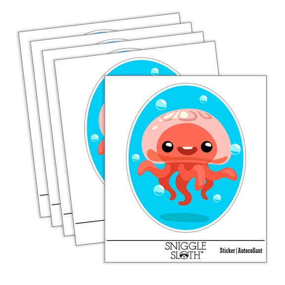 Adorable Floating Jellyfish Bubbles Car Window Bumper Water Bottle Phone Tablet Laptop Waterproof Vinyl Decal Sticker Set 5-Pack - Gloss Finish - 4.0"