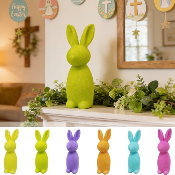 Adorable Flocked Standing Easter Bunny, Soft Velvet Rabbit Figurine for Home & Garden, Lovely Spring Ornament for Indoor Outdoor Party, Cute Festive Decor & Holiday Gift Choice, 8*3*2in, Green