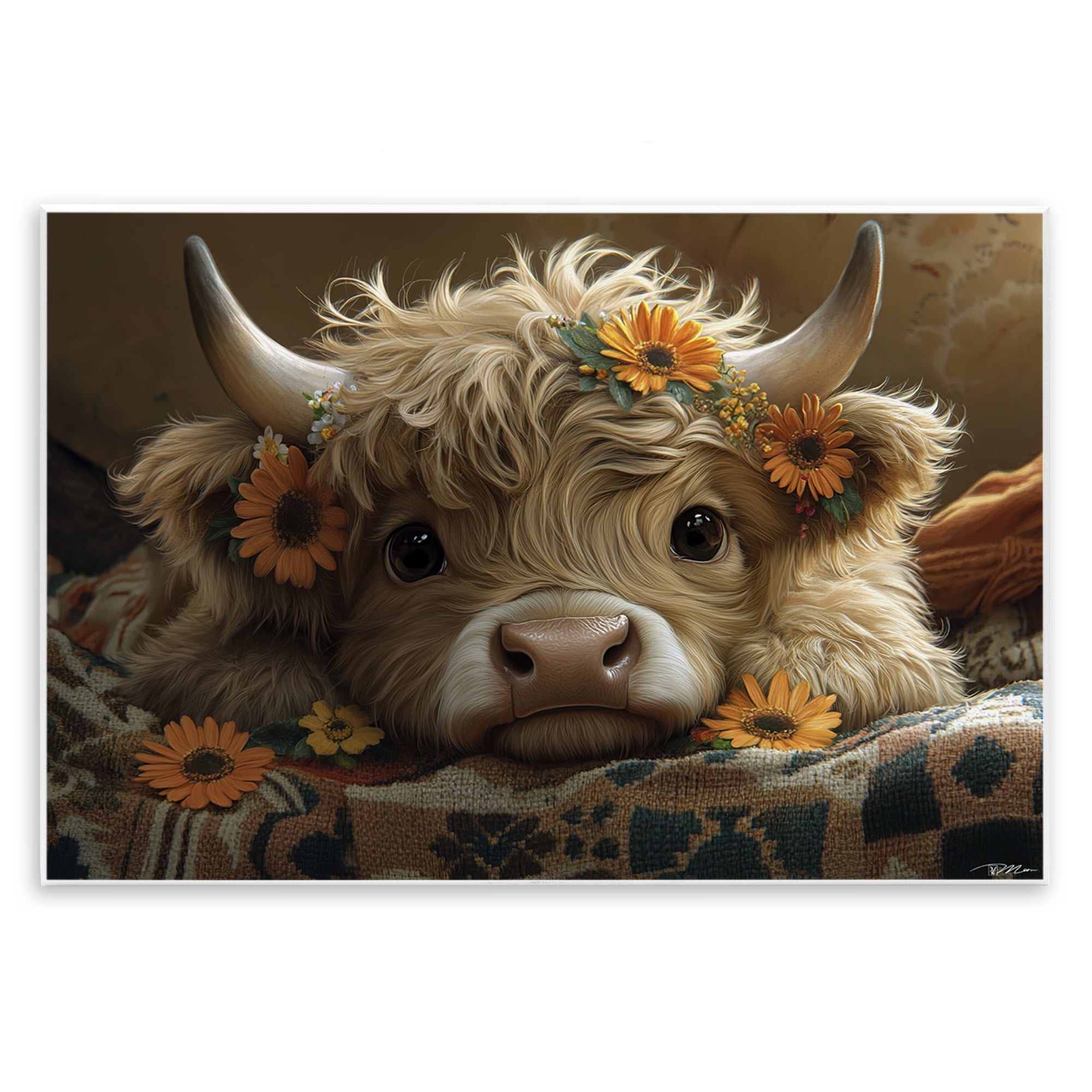 Adorable Flower Bedecked Cattle Wall Plaque Art, design by Momart