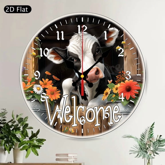 Adorable Fluffy Calf Love is in the Air Round Wall Clock Silent Valentine's Day Nursery Decor Gift