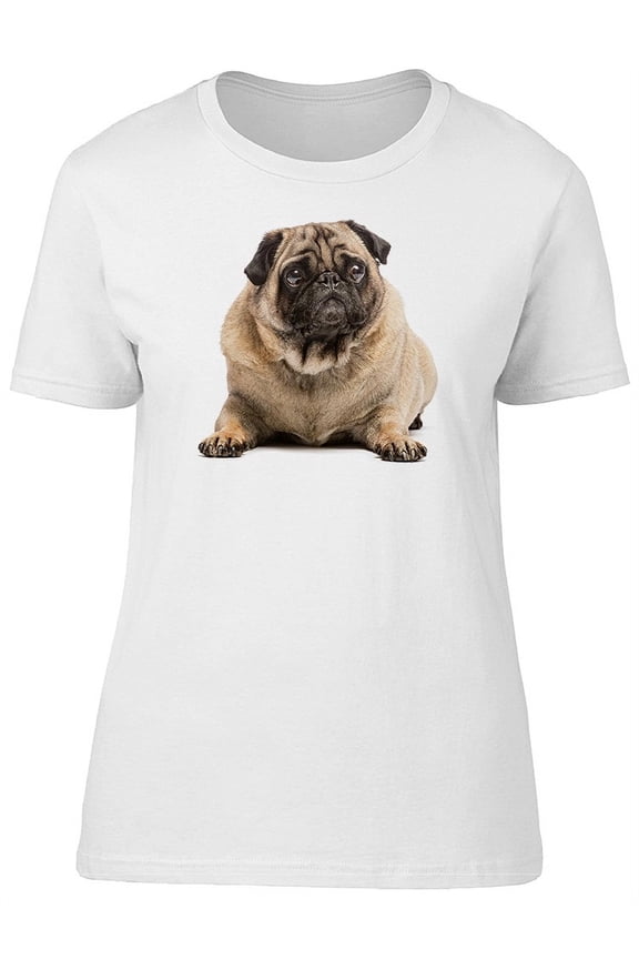 Adorable Fluffy Pug Dog T-Shirt Women -Image by Shutterstock, Female Medium